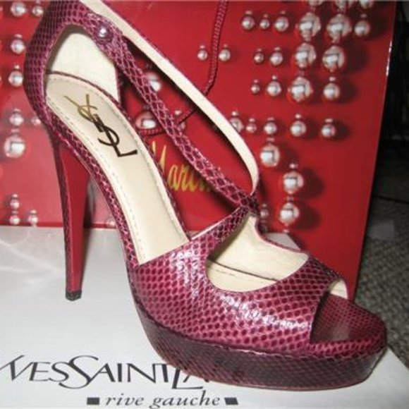 YSL Yves Saint Laurent Tribute Python Platform Sandals Heels Shoes - Picture 7 of 11